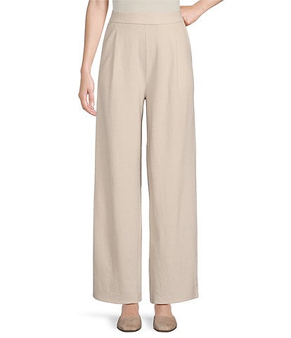 Eileen Fisher Boiled Wool Jersey Knit High Waisted Wide-Leg Pocketed Pleated Pants