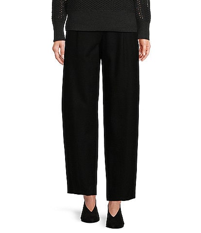 Eileen Fisher Boiled Wool Jersey Pull-On Pleated Lantern Ankle Pants