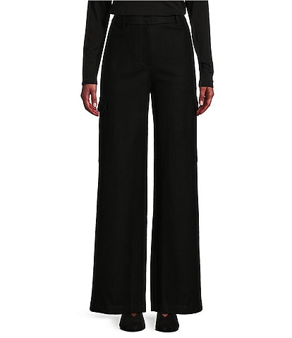 Eileen Fisher Boiled Wool Jersey Wide Leg Cargo Pant