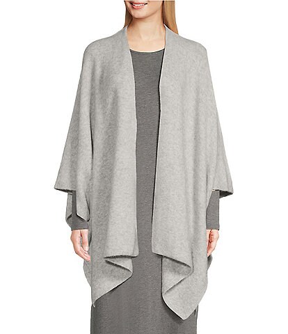 Eileen Fisher Cashmere and Silk 3/4 Sleeve Open-Front Boxy Poncho