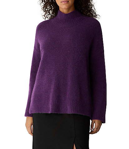 Eileen Fisher Cashmere Silk Bliss Turtleneck Long Sleeve Boxy Top