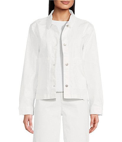 Eileen Fisher Classic Organic Cotton Point Collar Button Front Jacket
