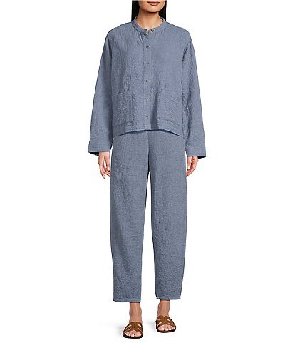 Eileen Fisher Crinkle Doubleweave Mandarin Collar Long Sleeve Coordinating Jacket