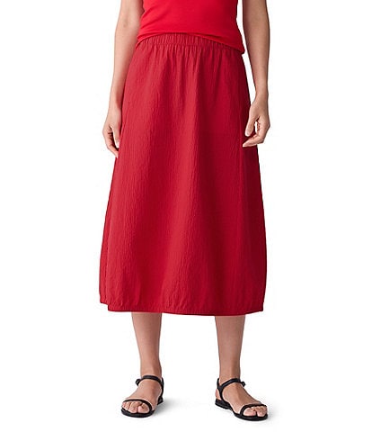 Eileen Fisher Crinkle Organic Cotton Blend Elastic Waist Lantern Midi Skirt