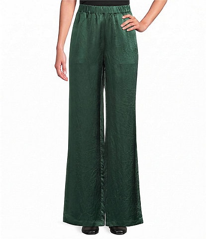 Eileen Fisher Crinkled Textured Satin Weave Pull-On Straight Leg Coordinating Pants