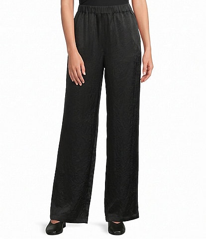 Eileen Fisher Crinkled Textured Satin Weave Pull-On Straight Leg Coordinating Pants