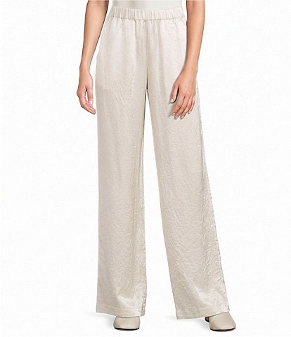 Eileen Fisher Crinkled Textured Satin Weave Pull-On Straight Leg Coordinating Pants