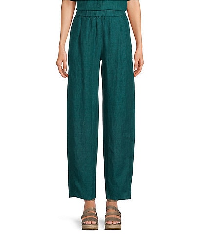 Eileen Fisher Delave Organic Linen Ankle Pleated Lantern-Leg Pull-On Ankle Pants