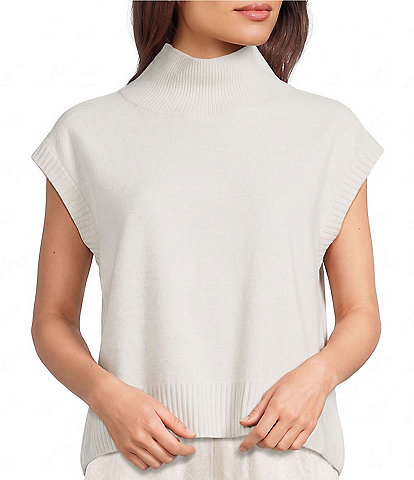Eileen Fisher Fine Felted Wool Turtleneck Cap Sleeve Sweater