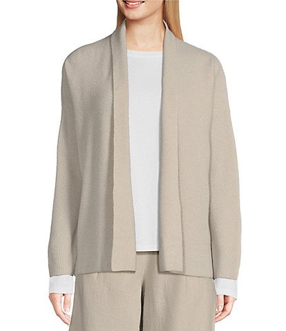 Eileen Fisher Italian Cashmere Shawl Neck Long Sleeve Boxy Cardigan