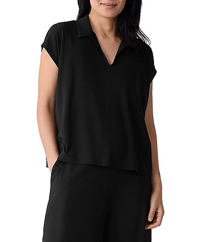 Eileen Fisher Jersey Knit Collar V-Neck Cap Sleeve Top