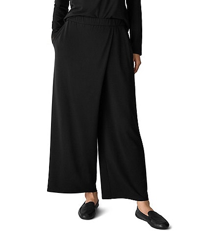 Eileen Fisher Jersey Knit Elastic Waist Wrap Wide Leg Pants