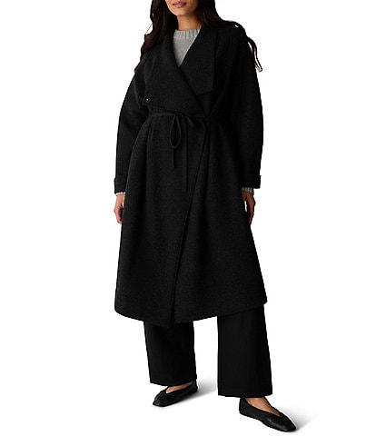 Eileen Fisher Lightweight Boiled Wool Drape Neck Coat