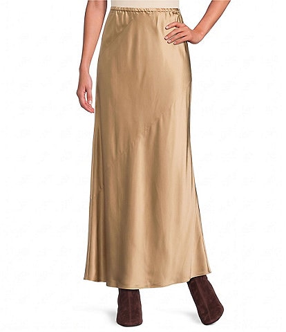 Eileen Fisher Luxurious Silk Charmeuse A-Line Pull-On Midi Skirt