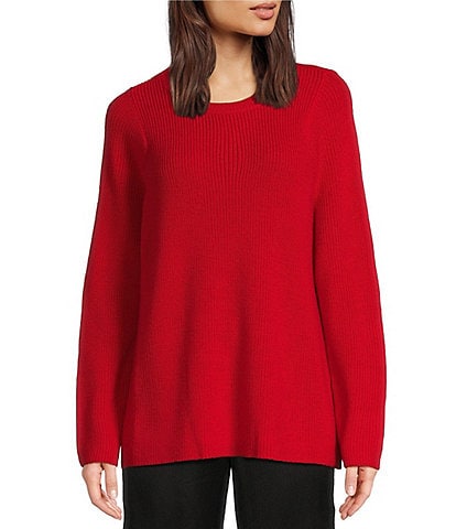 Eileen Fisher Merino Wool Crew Neck Long Sleeve Boxy Fit Sweater