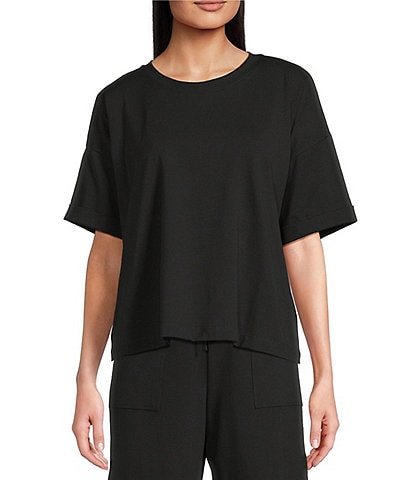 Eileen Fisher Organic Cotton Blend Stretch Jersey Round Neck Short Sleeve Top