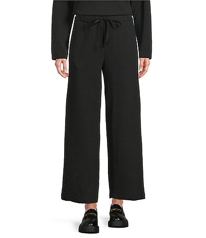 Eileen Fisher Organic Cotton Blend Waffle Double Knit Coordinating Drawstring Wide Ankle Pants