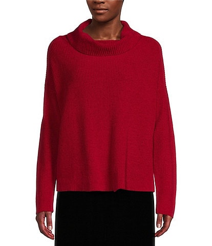 Eileen Fisher Organic Cotton Chenille Funnel Neck Long Sleeve Boxy Sweater