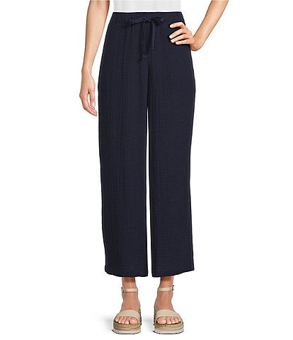 Eileen Fisher Organic Cotton Gauze Elastic Waist Straight Leg Pants