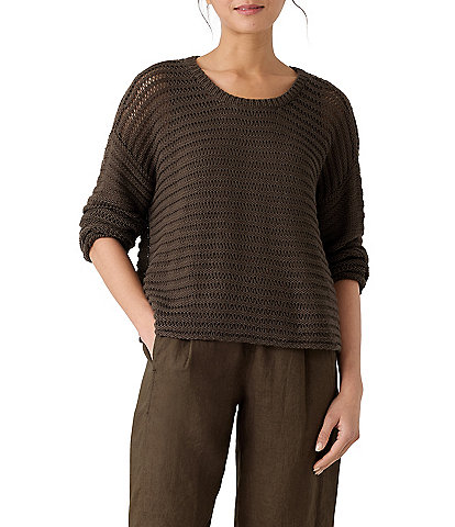 Eileen Fisher Organic Cotton Knit Crew Neck Long Sleeve Sweater