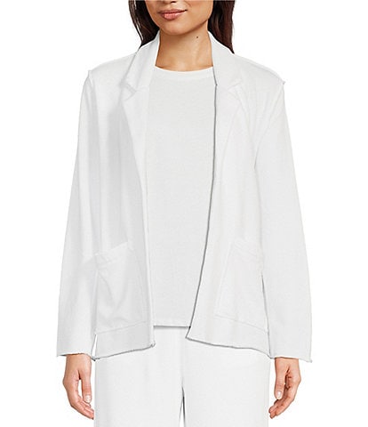 Eileen Fisher Organic Cotton Knit French Terry Notch Lapel Long Sleeve Button-Front Jacket