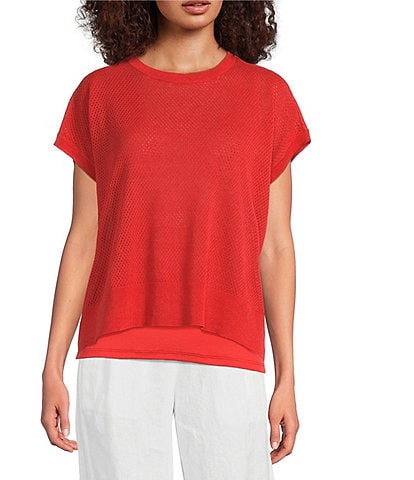 Eileen Fisher Organic Cotton Linen Blend Round Neck Short Sleeve Tee