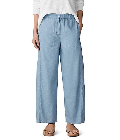 Eileen Fisher Organic Cotton Mid Rise Twill Wide Leg Pants