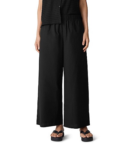Eileen Fisher Organic Cotton Poplin Wide Leg Ankle Pants