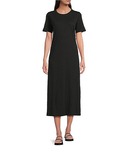 Eileen Fisher Organic Cotton Slub Jersey Crew Neck Sleeveless Dress