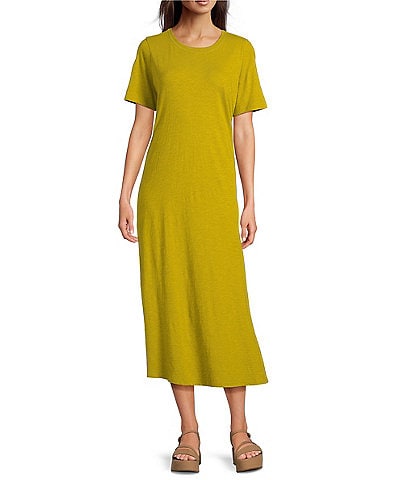 Eileen Fisher Organic Cotton Slub Jersey Crew Neck Short Sleeve Dress