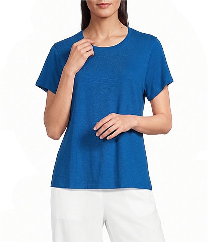 Eileen Fisher Organic Cotton Slubby Jersey Crew Neck Short Sleeeve Tee