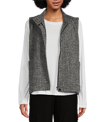 Eileen Fisher Organic Cotton Stand Collar Zip Front Vest