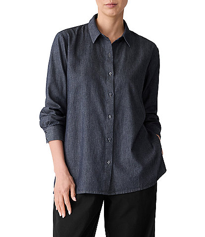 Eileen Fisher Organic Cotton Twill Classic Collar Long Sleeve Shirt