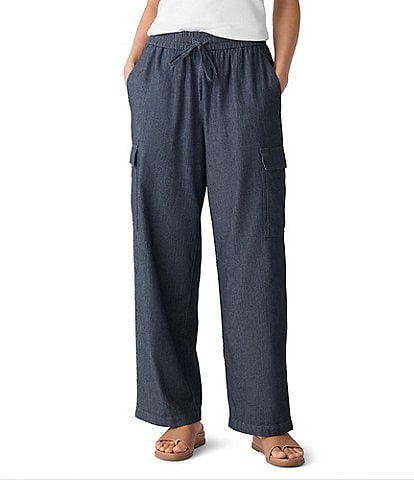 Eileen Fisher Organic Cotton Twill Elastic Tie Waist Cargo Pants