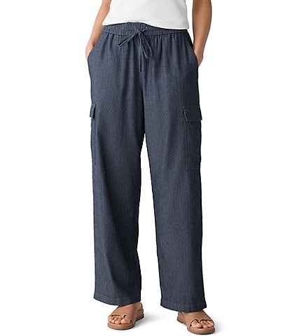 Eileen Fisher Organic Cotton Twill Elastic Tie Waist Cargo Pants