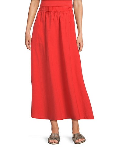 Eileen Fisher Organic Cotton Washed Poplin Elastic Waist A-Line Skirt