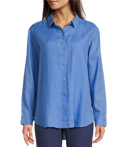 Eileen Fisher Organic Handkerchief Linen Classic Collar Long Sleeve Shirt