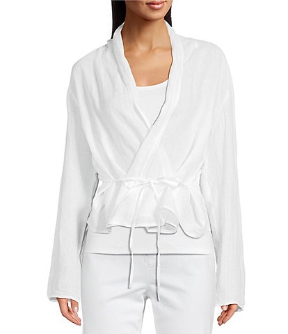 Eileen Fisher Organic Handkerchief Linen Shawl Collar Long Sleeve Jacket