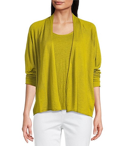 Eileen Fisher Organic Linen Blend Open Front Long Sleeve Cardigan
