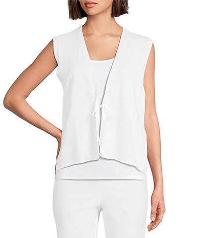 Eileen Fisher Organic Linen Blend V-Neck Sleeveless Tie Vest