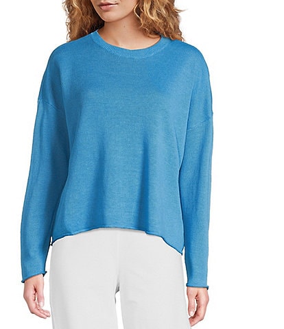 Eileen Fisher Organic Linen Cotton Cord Crew Neck Long Sleeve Top