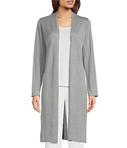 Eileen Fisher Organic Linen Cotton Jersey Knit Open Front Long Cardigan