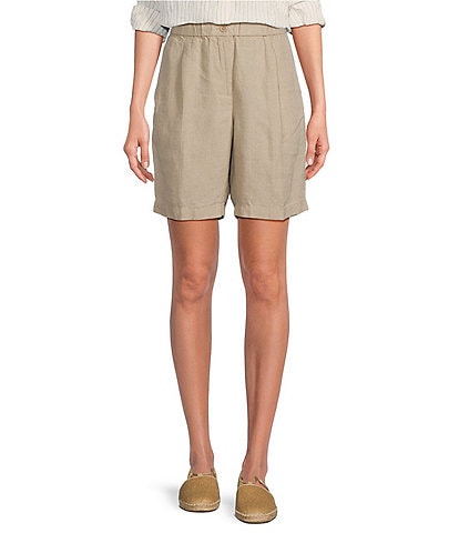 Eileen Fisher Organic Linen Elastic Waist Flat Front Shorts