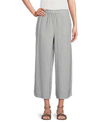Eileen Fisher Organic Linen Garment Dyed Wide-Leg Pull-On Pants