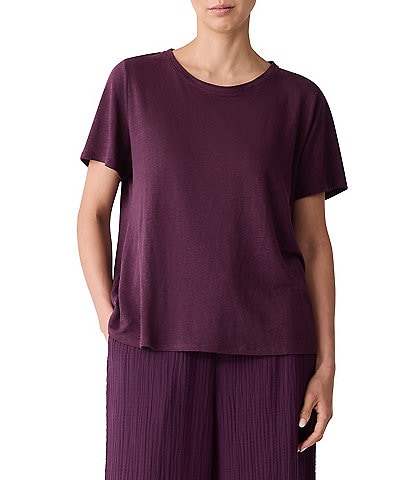 Eileen Fisher Organic Linen Jersey Crew Neck Short Sleeve Tee