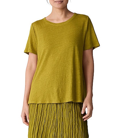 Eileen Fisher Organic Linen Jersey Crew Neck Short Sleeve Tee
