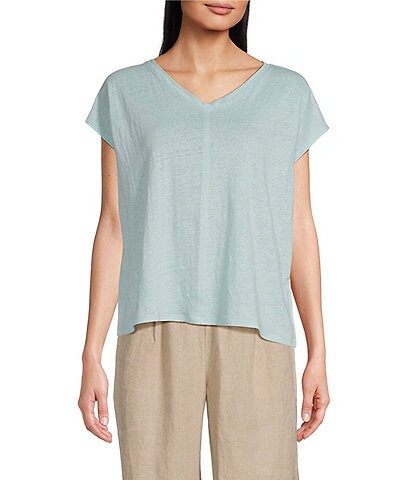 Eileen Fisher Organic Linen Jersey V-Neck Tee Shirt