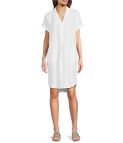 Eileen Fisher Organic Linen Notch Collar Cap Sleeve Shirtdress