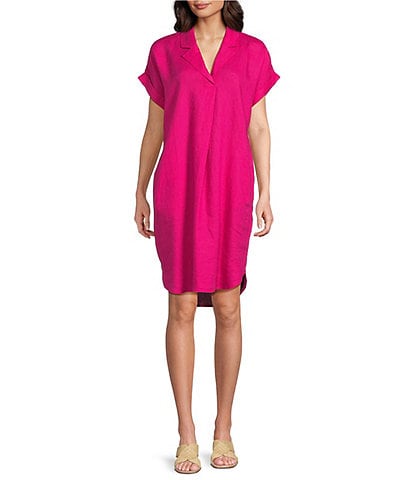 Eileen Fisher Organic Linen Notch Collar Cap Sleeve Shirtdress