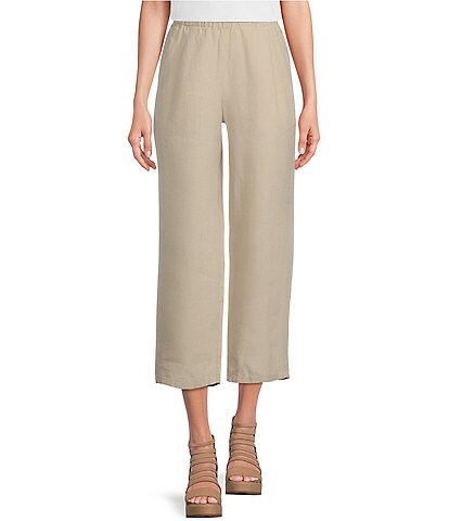 Eileen Fisher Organic Linen Single Pleat Straight Leg Pull-On Pants